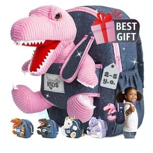 Naturally KIDS Toddler Backpack w Stuffed Animal Toy Dinosaur Pink Blue